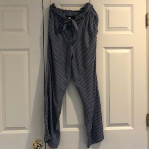 Blue and white striped flow pants